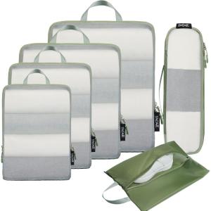 imageBAGAIL 5 Set6 Set Ultralight Compression Packing Cubes Travel Accessories Expandable Packing Organizers6Matcha Green