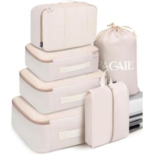 imageBAGAIL 8 Set Packing Cubes Luggage Packing Organizers for Travel Accessories Blush PinkBeige