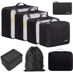 imageBAGAIL 8 Set Packing Cubes Luggage Packing Organizers for Travel Accessories Blush PinkJet Black