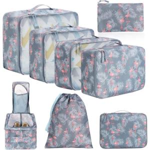 imageBAGAIL 8 Set Packing Cubes Luggage Packing Organizers for Travel Accessories Blush PinkRed Flamingo