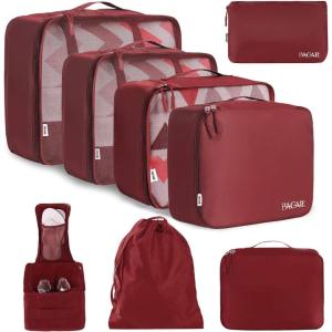imageBAGAIL 8 Set Packing Cubes Luggage Packing Organizers for Travel Accessories Blush PinkWine Red