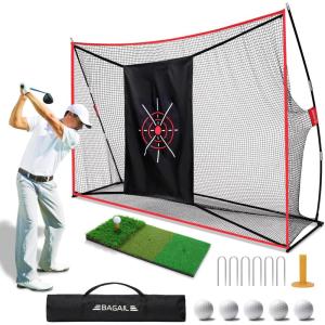imageBAGAIL Golf Net 10 x 7 ft Heavy Duty Golf Practice Net and TriTurf Mat Portable Golf Net with Carry Bag Golf Training Aid Hitting Driving Chipping Nets for Backyard Outdoor Indoor  G9 Pro