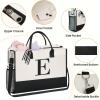 imageBAGAIL Initial Tote Bag with Makeup Bag Personalized Birthday Gifts for Women Beach Bag for Friends Mom Teachers WeddingIvory