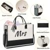 imageBAGAIL Initial Tote Bag with Makeup Bag Personalized Birthday Gifts for Women Beach Bag for Friends Mom Teachers WeddingIvory