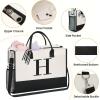 imageBAGAIL Initial Tote Bag with Makeup Bag Personalized Birthday Gifts for Women Beach Bag for Friends Mom Teachers WeddingIvory