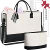 imageBAGAIL Initial Tote Bag with Makeup Bag Personalized Birthday Gifts for Women Beach Bag for Friends Mom Teachers WeddingIvory