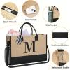 imageBAGAIL Initial Tote Bag with Makeup Bag Personalized Birthday Gifts for Women Beach Bag for Friends Mom Teachers WeddingJute Brown
