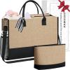 imageBAGAIL Initial Tote Bag with Makeup Bag Personalized Birthday Gifts for Women Beach Bag for Friends Mom Teachers WeddingJute Brown