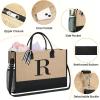 imageBAGAIL Initial Tote Bag with Makeup Bag Personalized Birthday Gifts for Women Beach Bag for Friends Mom Teachers WeddingJute Brown