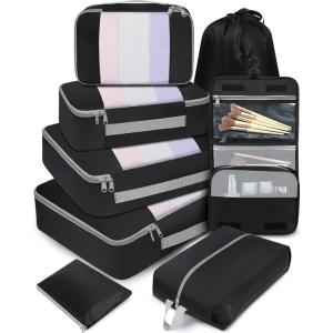 imageBAGAIL 8 Set10 Set Packing Cubes Various Sizes Packing Organizer for Travel Accessories Luggage Carry On Suitcase08Black