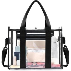 imageBAGAIL Clear Bag Stadium Approved Clear Tote Bag with Inner Pocket Transparent Travel Bag for Sports Event Concert WorkBlack