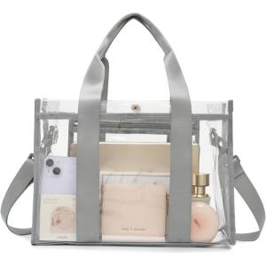 imageBAGAIL Clear Bag Stadium Approved Clear Tote Bag with Inner Pocket Transparent Travel Bag for Sports Event Concert WorkGrey