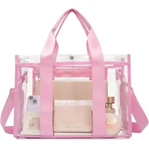 imageBAGAIL Clear Bag Stadium Approved Clear Tote Bag with Inner Pocket Transparent Travel Bag for Sports Event Concert WorkPink