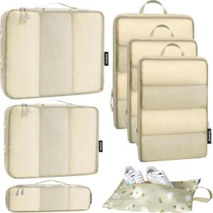 imageBagail Ultralight Packing Cubes 7 Set 3 Compression Packing Cubes 3 Packing Organizers with 1 Shoe BagFlower