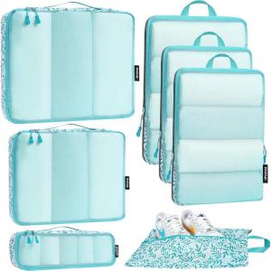 imageBagail Ultralight Packing Cubes 7 Set 3 Compression Packing Cubes 3 Packing Organizers with 1 Shoe BagLeaf