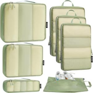 imageBagail Ultralight Packing Cubes 7 Set 3 Compression Packing Cubes 3 Packing Organizers with 1 Shoe BagMatcha