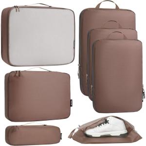 imageBagail Ultralight Packing Cubes 7 Set 3 Compression Packing Cubes 3 Packing Organizers with 1 Shoe BagThe Brown