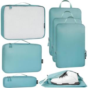 imageBagail Ultralight Packing Cubes 7 Set 3 Compression Packing Cubes 3 Packing Organizers with 1 Shoe BagThe Dusty Blue
