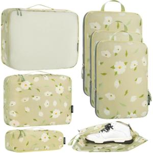 imageBagail Ultralight Packing Cubes 7 Set 3 Compression Packing Cubes 3 Packing Organizers with 1 Shoe BagThe Flower