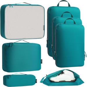 imageBagail Ultralight Packing Cubes 7 Set 3 Compression Packing Cubes 3 Packing Organizers with 1 Shoe BagThe Teal