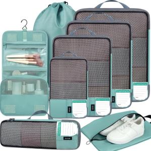 imageBAGAIL 4 Set6 Set8 Set Compression Packing Cubes Travel Accessories Expandable Packing OrganizersHalfMesh8DustyBlue8Dusty Blue