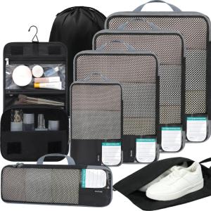imageBAGAIL 4 Set6 Set8 Set Compression Packing Cubes Travel Accessories Expandable Packing OrganizersHalfMesh8DustyBlue8Jet Black