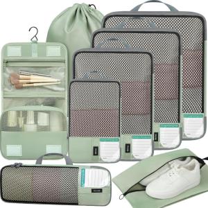 imageBAGAIL 4 Set6 Set8 Set Compression Packing Cubes Travel Accessories Expandable Packing OrganizersHalfMesh8DustyBlue8Matcha Green