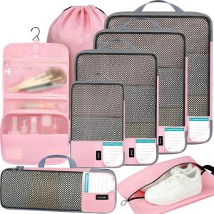 imageBAGAIL 4 Set6 Set8 Set Compression Packing Cubes Travel Accessories Expandable Packing OrganizersHalfMesh8DustyBlue8Pink