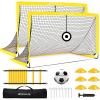 imageBAGAIL Soccer Goals for Backyard Set 2 of 6 x 4ft Portable Pop Up Soccer Nets Foldable Training Equipment with Soccer Ball Ladder Cones Targets for Outdoor GamesYellow