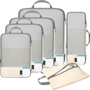 imageBAGAIL 4 Set6 Set Compression Packing Cubes for Travel Compressible Packing Organizers Travel Accessories for Luggage SuitcaseBeige