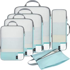 imageBAGAIL 4 Set6 Set Compression Packing Cubes for Travel Compressible Packing Organizers Travel Accessories for Luggage SuitcaseDusty Blue