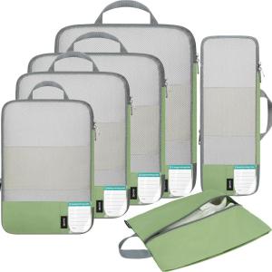 imageBAGAIL 4 Set6 Set Compression Packing Cubes for Travel Compressible Packing Organizers Travel Accessories for Luggage SuitcaseMatcha Green