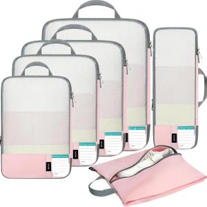 imageBAGAIL 4 Set6 Set Compression Packing Cubes for Travel Compressible Packing Organizers Travel Accessories for Luggage SuitcasePink