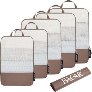 imageBAGAIL 4 Set6 Set Ultralight Compression Packing Cubes Packing Organizer for Travel Accessories Luggage Suitcase BackpackBrown Mesh