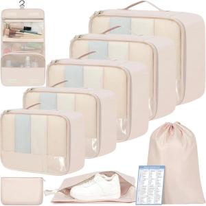 imageBAGAIL 9 Set Packing Cubes Luggage Packing Organizers for Travel AccessoriesCream