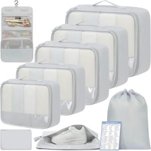 imageBAGAIL 9 Set Packing Cubes Luggage Packing Organizers for Travel AccessoriesLight Grey