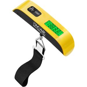 imageBAGAIL Digital Luggage Scale 110lbs Hanging Baggage Scale with Backlit LCD Display Portable Suitcase Weighing Scale Travel Luggage Weight Scale with Hook Strong Straps for TravelersYellow with temperature