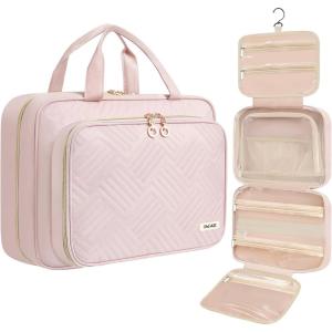 imageBAGAIL Hanging Toiletry Bag for Women Waterresistant Cosmetic Bag Large Capacity Travel Makeup Organizer for FullSized Travel EssentialsClassicJewelry Bag PinkPink