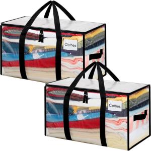 imageBAGAIL Heavy Duty Moving Bags with Strong Handle Extra Large Moving Boxes Storage Tote for Clothes College Moving SuppliesBlue 4 PackClear