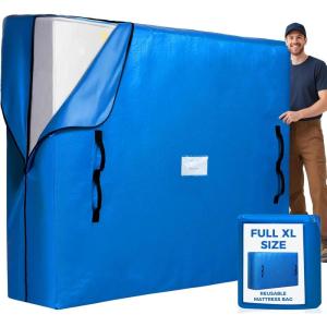 imageBAGAIL Mattress Bags for Moving Mattress Covers with Heavy Duty Handles Reusable Mattress Storage Bag for Moving SuppliesBlue QueenBlue