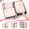 imageBAGAIL 8 Set Packing Cubes Luggage Packing Organizer Bags for Travel AccessoriesBlack FloralPink Flamingo