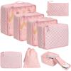 imageBAGAIL 8 Set Packing Cubes Luggage Packing Organizer Bags for Travel AccessoriesBlack FloralWhite and Pink Stripe