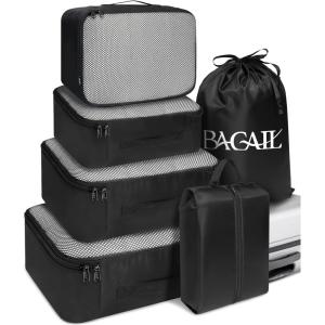 imageBAGAIL 8 Set Packing Cubes Luggage Packing Organizer Bags for Travel AccessoriesBlack FloralBlack