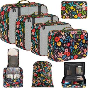 imageBAGAIL 8 Set Packing Cubes Luggage Packing Organizer Bags for Travel AccessoriesBlack FloralBlack Floral