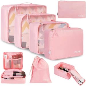imageBAGAIL 8 Set Packing Cubes Luggage Packing Organizer Bags for Travel AccessoriesBlack FloralBlush Pink