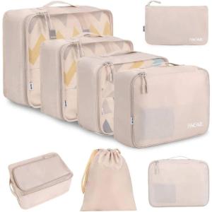 imageBAGAIL 8 Set Packing Cubes Luggage Packing Organizer Bags for Travel AccessoriesBlack FloralCream