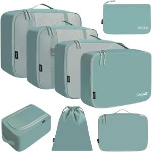 imageBAGAIL 8 Set Packing Cubes Luggage Packing Organizer Bags for Travel AccessoriesBlack FloralDusty Blue