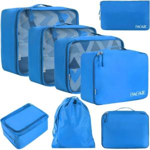 imageBAGAIL 8 Set Packing Cubes Luggage Packing Organizer Bags for Travel AccessoriesBlack FloralLight Blue
