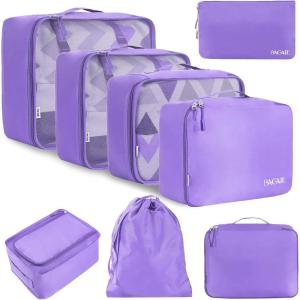 imageBAGAIL 8 Set Packing Cubes Luggage Packing Organizer Bags for Travel AccessoriesBlack FloralLight Purple