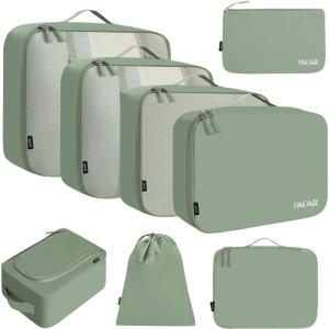 image:imageBAGAIL 8 Set Packing Cubes Luggage Packing Organizer Bags for Travel AccessoriesBlack FloralMatcha Green